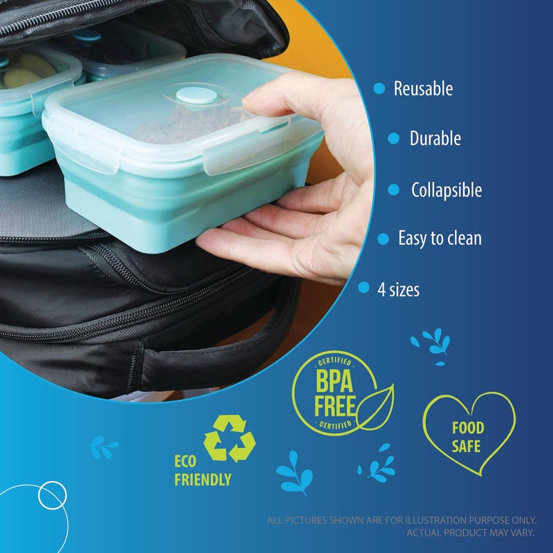Deke Home - Collapsible Silicone Food Storage Containers with Lids, Set of 4, BPA-Free, Airtight, Space-Saving Meal Prep & Lunch Box, Microwavable, Freezer & Dishwasher Safe, Camping & Travel - Image 3